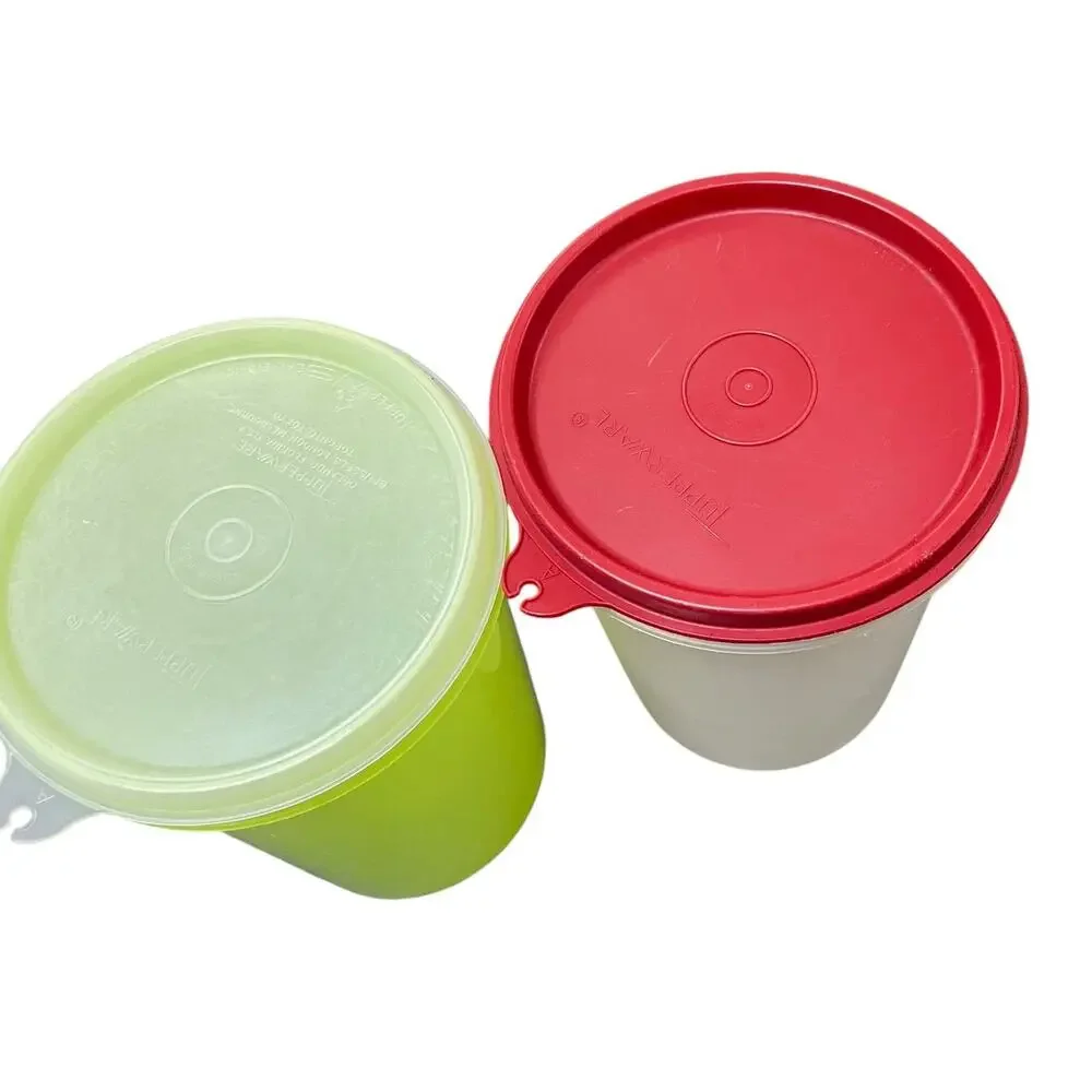 Tupperware Handolier 1 Qt Drink Pitcher 321 215 Lids Seals Red Yellow Lot 2 VTG